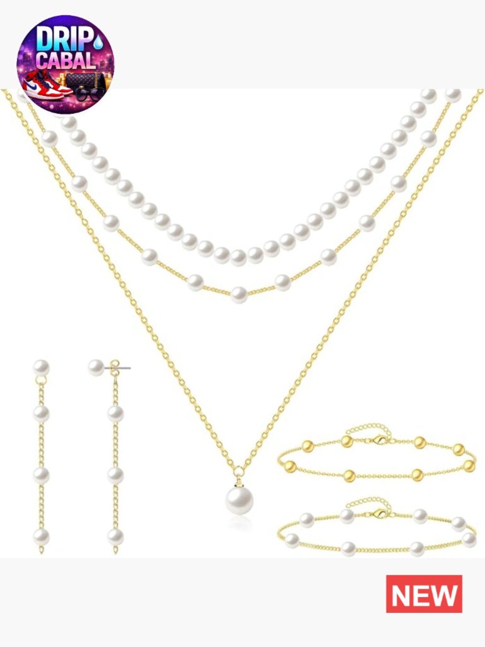 Faux Pearl Necklace Bracelet Ring Earring Set Wedding Bridal Birthday Gift